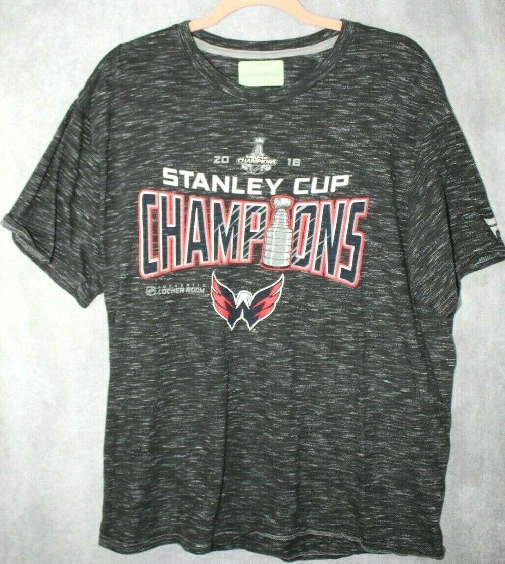 Fanatics Shirt Mens L Gray Short Sleeve Stanley Cup Champions Capitals